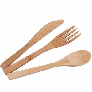 3 PC / 세트 재사용 가능한 대나무 Flatware 휴대용 칼 붙이 세트 나이프 포크 스푼 여행 캠프 식기 세트 요리 주방 도구 LX2605