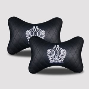 2st Embroidery Universal Car Neck Pillows Luxury Leather Auto Rest nackstöd Kudde Kudde Interiör Tillbehör Biler Restminne Bomull