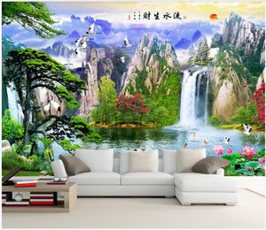 壁のための注文の写真の壁紙3 d壁画の壁紙中国風の滝風景の装飾絵画テレビのソファーの背景の壁紙