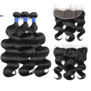 Ishow Brazilian Body Wave Virgin Human Hair Bundles with Closure x4 Lace Frontal Wet and Wavy Weaves Extensions for Women All Ages Natural Color Black