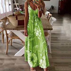 Bez rękawów Vintage Kwiatowy Druku Boho Sukienka Kobiety Sexy Beach Maxi Summer Casual Dress Elegant Party Długi E2