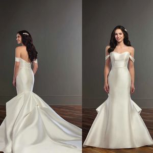 Neu eingetroffenes, weißes, schlichtes Meerjungfrau-Kleid mit undichten Schultern, wunderschönes Kleid mit Spitzenapplikationen, Perlen, Berta, Sweep-Zug, Boho-Abendkleid