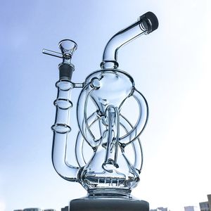 11 tum Recycler Bongs Inline Perc Percolator Glas Vattenrör 14mm Kvinna Joint Oil Dab Rigs Bong med Skål Hookahs