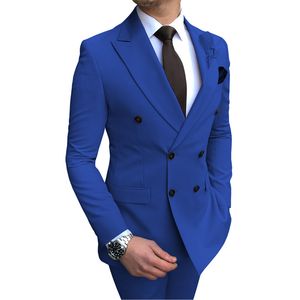 Double Breasted Męskie Garnitur Dla Pana młodego Groomsmen Tuxedos Mężczyźni Formalne Prom Office Party Slim Blazer Suit Kurtka + Spodnie Custom