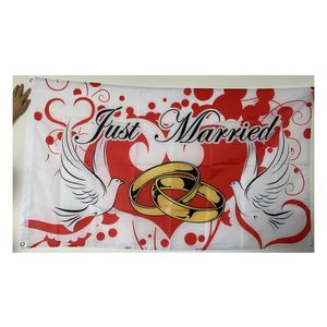Just Married Flag , Custom Pretty Design 100% Polyester Digital Printed Hanging Advertising, Outdoor Indoor Free Shipping