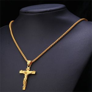 Goud Zilveren Ketting Ketting Voor Mannen Jesus Stuk Trendy K Geplateerd Roestvrij staal Inri Crucifix Cross Jewelry