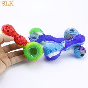 4.33 Inch Honeybee Style Silicone Bongs Honeycomb Smoking Pipes Glass Oil Burner Pipes With single hole/porous glass bowl