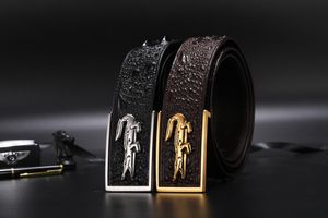 fashion business and leisure men designer belts crocodile skin material steel qualitative smooth buckle belt Width is 3.8 cm