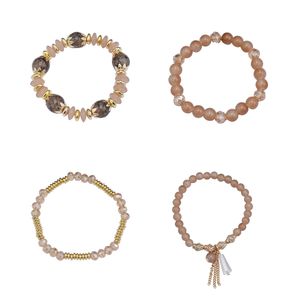 Fashion Multilayer 4 Pcs set Handmade Strength Beaded Bracelet with Charms Pendant Bracelet Set for Women Men