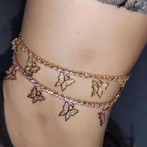 Hip hop Fashion butterfly tennis chain women anklets body chains bracelets 3A Zircon brilliant Newest mens iced out jewelry