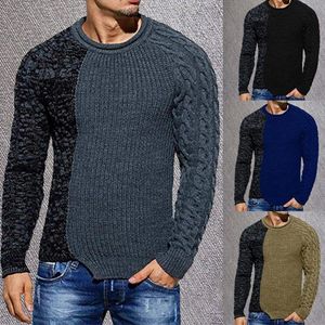 Autumn Mens Sweater Casual Patchwork O-neck Wool Sweaters Large Size Warm Men Jumper 2020 Winter Knitted Irregular Male Knitwear MX200711