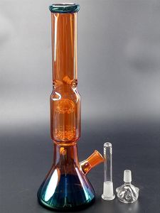 Bongo de água duplo de vidro colorido exclusivo Bolsa de cigarro masculino com filtragem de 14 polegadas Bongo de água de alta qualidade silencioso