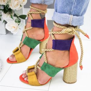Women Fashion Puimentiua Heel Pointed Sandals Hemp Rope Lace Up Platform Sandal Zapatos De Mujer Drop Shipping Y