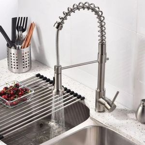 Rubinetto miscelatore moderno in ottone nichelato con leva singola a molla rubinetto estraibile da cucina e bagno Nuovo