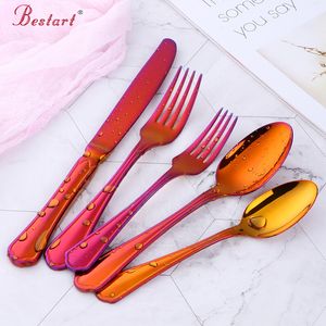 Flatware Sets Stainless Steel Red Plated Set Dinner Spoon And Fork Luxeery Kitchen Utensils Tableware Cutlery