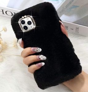 Cute Girly Cases with Bling Crystal Diamond Silicon Soft Fluffy Furry Shockproof Protective Phone Case for iPhone 7 8plus Xr 11 Pro Max