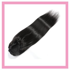 Mänskliga hästsvansar rak naturlig färg 8-26 tum hästsvansförlängningar peruansk jungfru hår en bit mjuk svart