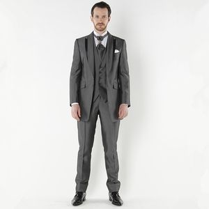 Custom Feito Groomsmen Gray Noivo TuxeDos Homens Suits de Casamento Melhor Homem Blazer Homens Homens Conjunto de 3 partes (jaqueta + calça + colete)