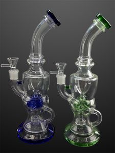 Black Blue Green Unique glass water bongs hookahs recycler dab rig 12inch 14mm joint for smoking accessories