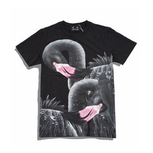 Rosa näbb svart swan print t-shirt herrkläder t-shirt kvinnor hip hop kortärmad t-shirt skateboard mode streetwear toppar