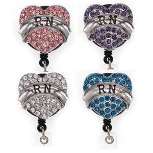 10pcs/lot Key Rings Rhinestone Heart Shape RN Nurse Name Badge Reel Medical Retractable Badge Holder Hospital Supplier