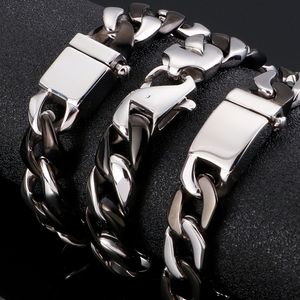 Punk Rock Vintage Mens Smycken Curb Cuban Armband för män 14mm Wide Heavy Hiphop Black Stainless Steel Biker Chain Bracelets