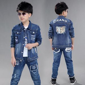 Mode Teenager Jungen Denim Kleidung Set Herbst Kinder Jeans Mantel und Hosen Herbst Baby Jungen Baumwolle Sport Anzüge 10 12 jahre Neue