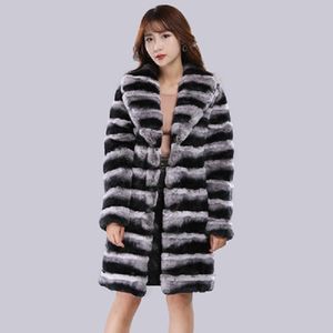 Cappotto invernale di lusso Rex caldo pelle intera vera pelliccia di cincillà Rex Giacca di pelliccia genuina Cappotti capispalla da donna invernali