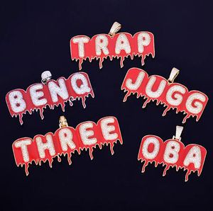 Hip hop anpassad röd färg olja krossning bubbla dropp bokstäver hängsmycke halsband 24 tums tennis halsband zirconia smycken