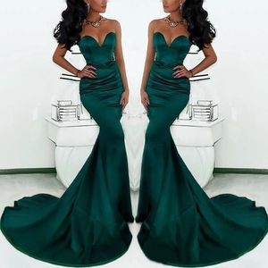 Emerald Green Mermaid Evening Dresses Fashion Gowns Nyaste Sweetheart Ärmlös Fishtail Special Occasion Prom Gowns