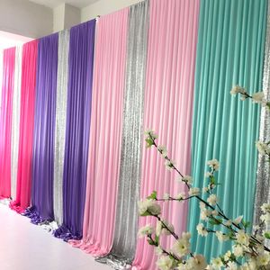 1pcs 3mH*6mW fuchsia/purple/pink/tiffnany blue swag ice silk backdrop with silver sequin curtain