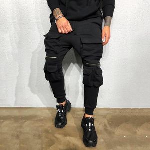 Men Pants Hip Hop Black Cargo Pants joggers Sweatpants Overalls Men Solid Color Streetwear Harem Elastic Waist Trousers