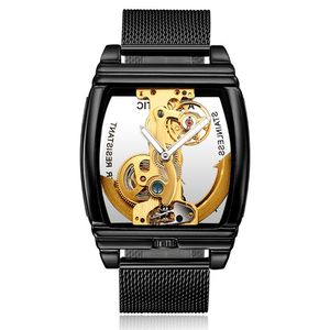 Kreative Edelstahl Automatische Mechanische Uhren Männer Tourbillon Uhren Transparent Steampunk Skeleton Selbstaufzug Clock1257F