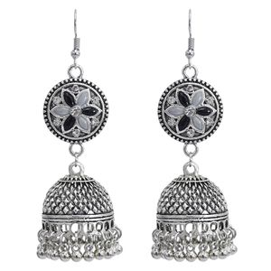 Vintage Ethnic Style Tassel Bell Beads with Flower-shaped Jhumka Earrings for Women Party Jewelry