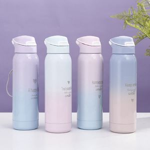 500ml Insulated Water Bottle Stainless Steel Tumbler Skinny Gradient Insulated Cup With Straw Portable Mugs Coffee Cup HHA1461