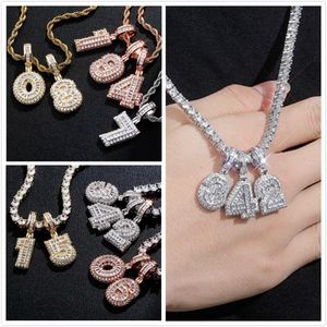 Guldpläterad Iced Out CZ Square Cubic Zirconia Custom Sport Number Pendant Chain Halsband DIY Bling Diamond Hip Hop Smycken Gåva till killar