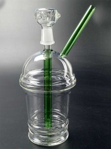 Rensa glasvatten Bongs S / M / L Starbucks Cup Glas Bong Grön Inline Tube Dab Rigs Hookahs för Shisha Chicha