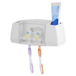 4 Tandborstehållare Set Väggmontering Stativ Hem Badrum Toalett Automatisk tandkräm Dispenser
