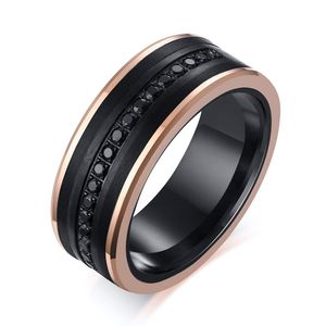 2020 Ny mode punk vintage manliga smycken 8mm svart ros guldfärg volfram karbid bröllop förlovningsring för mannen