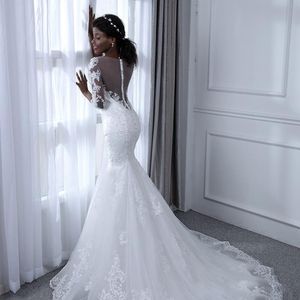 Abiti da sposa Sirena Maniche lunghe Abiti da sposa Applicazioni in pizzo Taglie forti 2 4 6 8 10 12 14 16 18 20 22 24