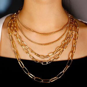 Moda Çok Katmanlı Link Zinciri gerdanlık kolye için Kadınlar Moda Altın Rengi Zincir Charm kolye Collares Takı Hediye