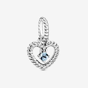 100% 925 Sterling Silver Aqua Blue Beaded Heart Ciondola Charms Fit Original European Charm Bracelet Moda Accessori per gioielli da donna
