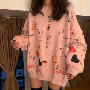 Punk Style Clothes Hoodies Teen Street Haruku Hip Hop Pastel Sweatshirt for Women Printing Oversize Loose Leisure Hoodie