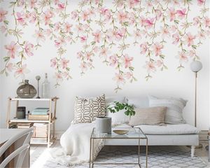 Flor costume 3d Wallpaper Nordic minimalista Watercolor Flowers pequeno fresco Quarto Fundo da parede romântico Silk Mural Wallpaper