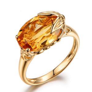10 PCS Placcato oro anello anello foglia ovale giallo citrino cristallo per donne eleganti gioielli in pietra ametyst