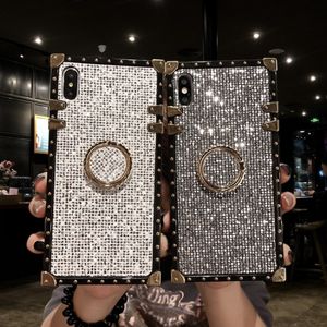 Custodia posteriore con scatola quadrata con paillettes scintillanti per iPhone 11 pro max x xr xs max 7 8 plus