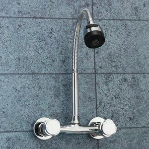 Chrome Bacia Sink Toque Mixer Handle dupla Hot Cold Water Faucet ajustável giratória bico Kitchen