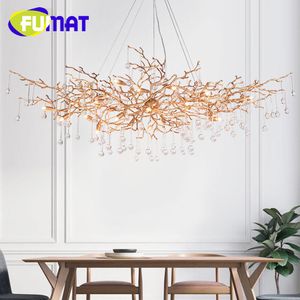 FUMAT Modern Copper Branch Chandeliers Lighting LED Art Deco Colored Glass Bubbles Pendant Hanging Lamp for Restaurant Living Room