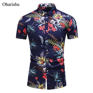 الصيف جديد أزياء الرجال القمصان عارضة زهرة طباعة قصيرة الأكمام زر أسفل هاواي قميص شاطئ عطلة قميص زائد الحجم M-7XL