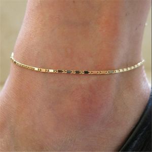 Simple Woman Anklets Casual/Sporty Gold Silver Color Chain Women Ankle Bracelet Jewelry T200714